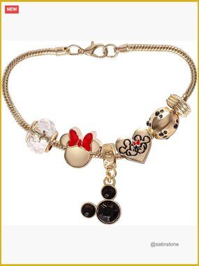 Disney Licensed Charm Bracelet with 6 Charms Stitch, Mickey & Minnie